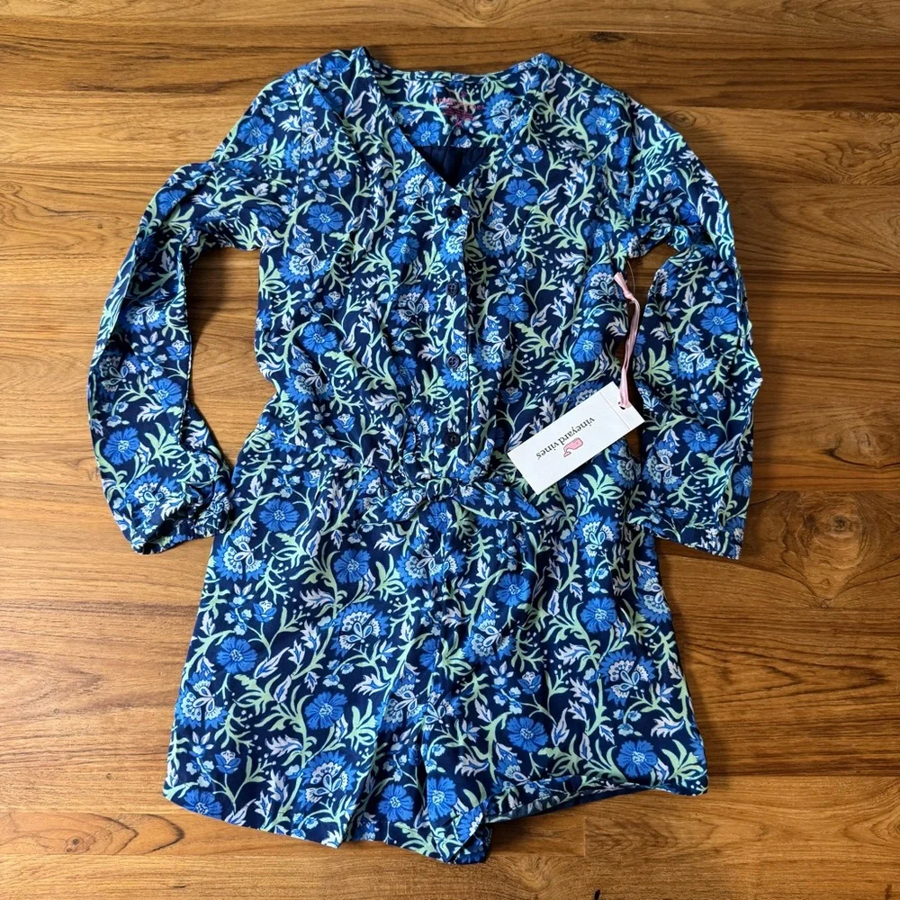 NWT Vineyard Vines Girl’s Romper XS 5-6 Blue Floral